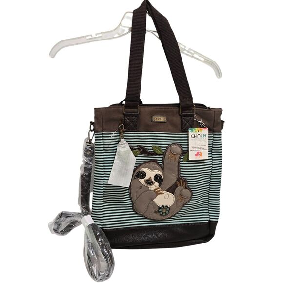 Chala Handbags - Chala Sloth Tote Shoulder Hand Bag Purse Brown Flowers Large Stripes Charms NEW